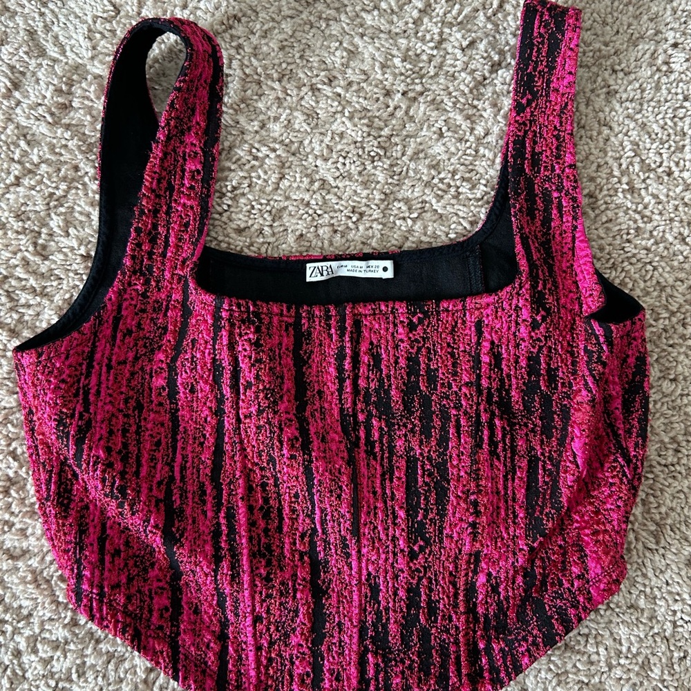 Zara Pink and Black Textured Crop Top